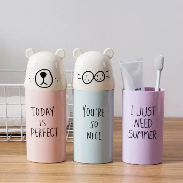 Cute Toothbrush Toothpaste Cups Portable Storage Boxes Brush Washing Tooth Gargle Case Children Bathroom Travel Organizer 2