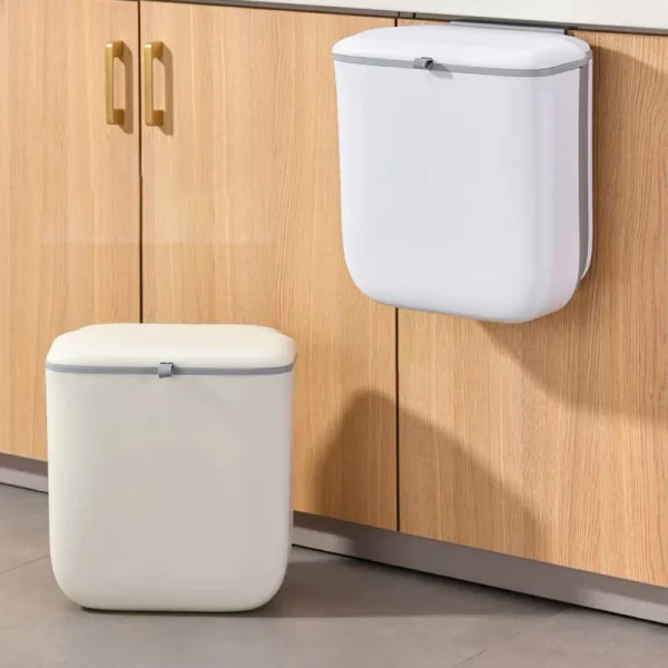 Hanging Trash Bins Kitchen Food Garbage Can with Lid Foldable Wall Mounted Trash Storage Bins Large Capacity Organizer Can 2
