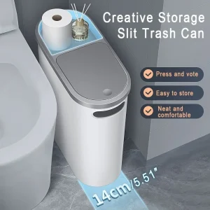 10L Bathroom Trash Can, Press Type Garbage Can with Lid, Household Creative Gap Waste Bin, Simple Paper Basket Kitchen Trash Can 1