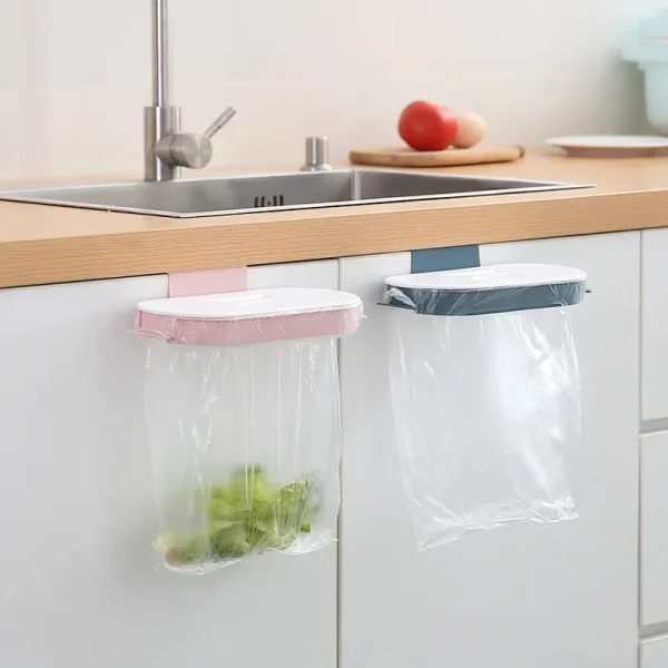 Garbage Bag Holder Kitchen Cabinet Door Basket Hanging Trash Can Waste Bin Garbage Rack Tool Storage Holder Kitchen Organizer 1