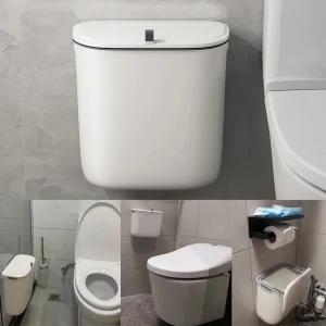 Bathroom Trash Can Wall Mounted Hanging Trash Bin With Lid Waterproof Narrow Seam Rubbish Bin Toilet Waste Garbage Bin 7/9L 1