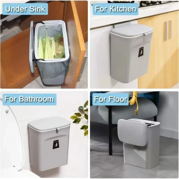 7/9L Wall Mounted Trash Can Household Galley Waste Bin Hanging Bathroom Trash Can With Lid Food Garbage Bin Kitchen Accessories 5