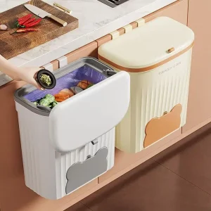 8.5/12L Kitchen Wastebasket Wall Mounted Trash Can with Lid Bathroom Trash Bin Garbage Can for Cabinet Under Sink Compost Bin 1