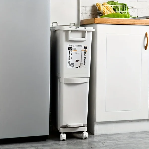 29L/32L Large Dual-Compartment Trash Can Foot Pedal Durable Plastic Bin Dry/Wet Separation Secure Lid Kitchen Waste Management 3