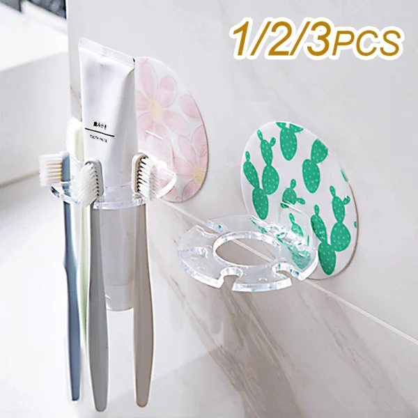 Self Adhesive Toothbrush Holder Wall Mounted No Drilling Toothpaste Razor Storage Rack Toothpaste Dispenser Bathroom Accessories 1
