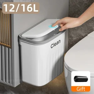 12/16L Bathroom Press Trash Can with Lid Wall Mounted Hanging Garbage Bin Waterproof Narrow Seam Rubbish Bin Toilet Wastebasket 1