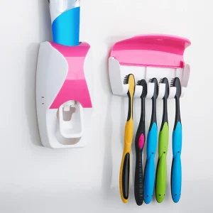 1 Set Toothbrush Holder Automatic Toothpaste Dispenser Wall Mounted Dustproof Toothbrush Organizer Bathroom Toothpaste Squeezer 1