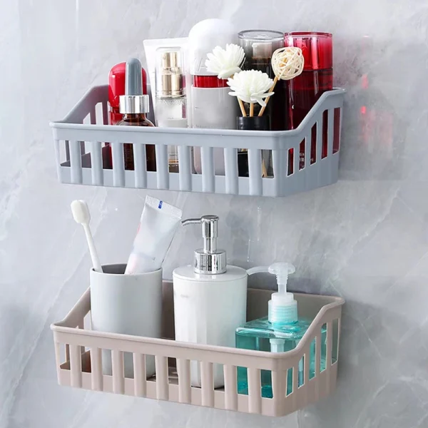Plastic Bathroom Shelf Organizer No Drill Organizer Shower Storage Rack Wall Mount Toilet Shampoo Holder Bathroom Accessories 2