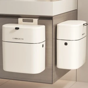 Wall Mounted Trash Bin for Kitchen, No Drill Adhesive, 8L Large Capacity, Narrow Space Design with Lid, Modern Home 1