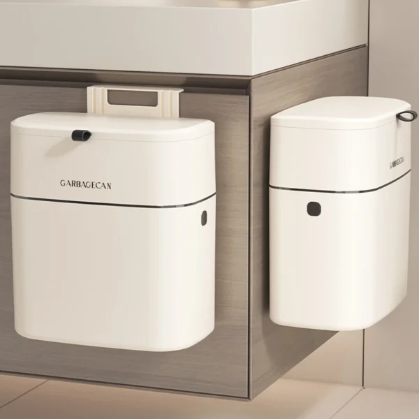 Wall Mounted Trash Bin for Kitchen, No Drill Adhesive, 8L Large Capacity, Narrow Space Design with Lid, Modern Home 1