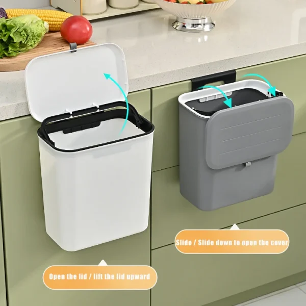 Kitchen Compost Bin for Counter Top or Under Sink, Hanging Small  Kitchen Trash Can with Lid for Mountable Indoor Compost Bucket 3