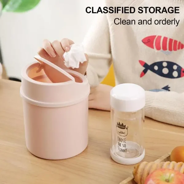 1pcs Mini Desktop Bin Small Trash Can Tube With Cover Bedroom Trash Can Garbage Can Clean Storage Box Home Desk 6