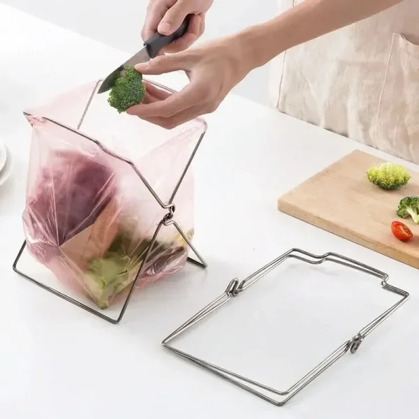 Stainless Steel Trash Rack Foldable Kitchen Desktop Office Trash Holder Trash Bag Towel Hanger Kitchen Garbage Bin  Garbage Can 3