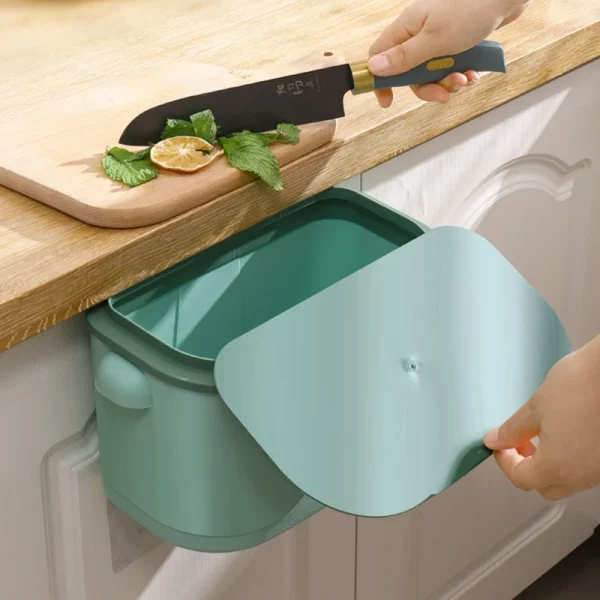 Wall Mounted Kitchen Compost Bin Multifunction Hanging Trash Can with Lid for Home Office and Bathroom Toilet Space Saving 2