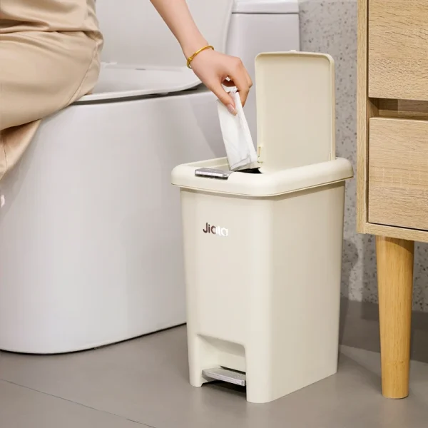 8L-20L, Kitchen Large Capacity Garbage Bin, Bathroom Foot Press Open Lid Paper Basket, Bedroom Milky White Storage Box 3