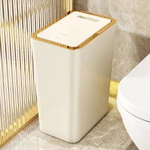 Compact Trash Can With Press Pop-Up Lid, Bathroom Toilet Bedroom Small Space Wastebasket, Dustproof Sanitary Garbage Bin 1