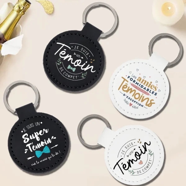 I Am A Competition Witness Printed Keychain Circle Key Chain Leather Keyring Proposal Wedding Gifts for Witness Bridmaid Bestman 1