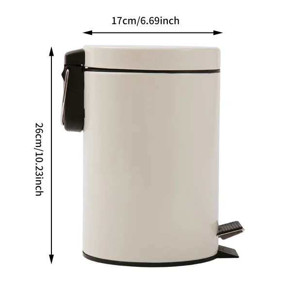 3L Mini White Round Lidded Trash Can Foot Pedal Garbage Bin with Removable Liner Bucket for Kitchen Bathroom Hotel 6