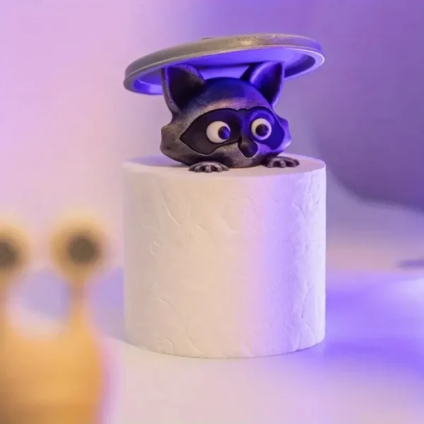 1Pc Adorable 3D Printed Raccoon Toilet Roll Paper Holder White Plastic Playful Bathroom Decor Tissue Holder with Lid Decoration 6