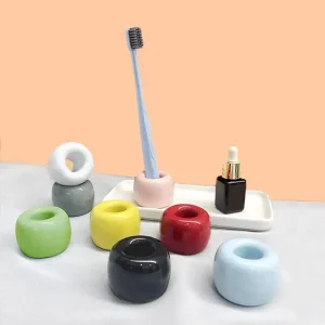 3*4cm Toothbrush Holder Mini Ceramic Toothbrush Stand Hollow Design Pen Holder Rack Shower Bath Shelf Home Bathroom Accessories 1