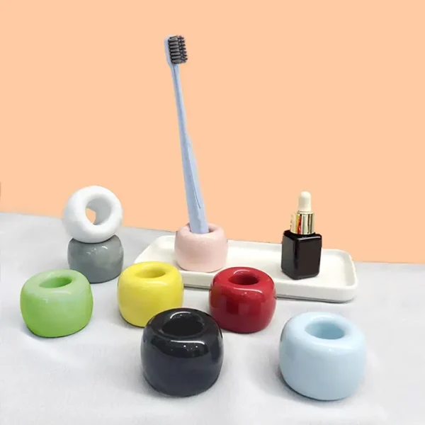 3*4cm Toothbrush Holder Mini Ceramic Toothbrush Stand Hollow Design Pen Holder Rack Shower Bath Shelf Home Bathroom Accessories 1