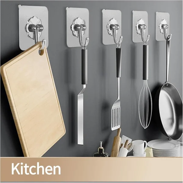 5/50pcs Transparent Stainless Steel Strong Self Adhesive Hooks Key Storage Hanger for Kitchen Bathroom Door Wall Multi-Function 5