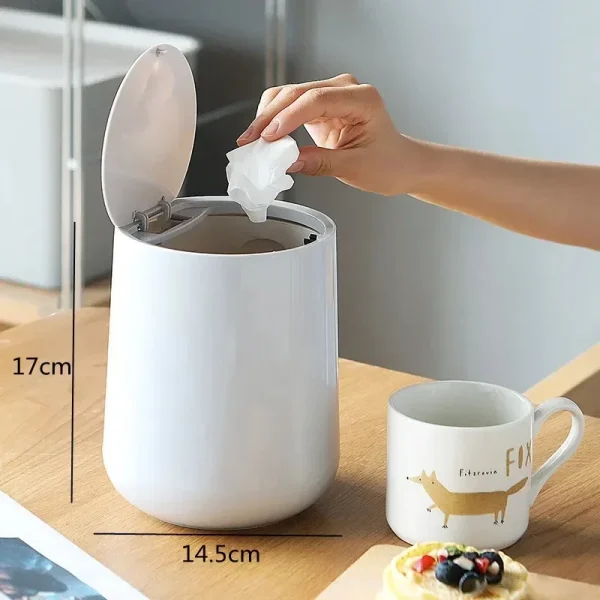 Small Round Plastic Trash Can Wastebasket Garbage Container Bin with Swing Top Lid Garbage Bucket for Bathrooms Kitchens Drop 2