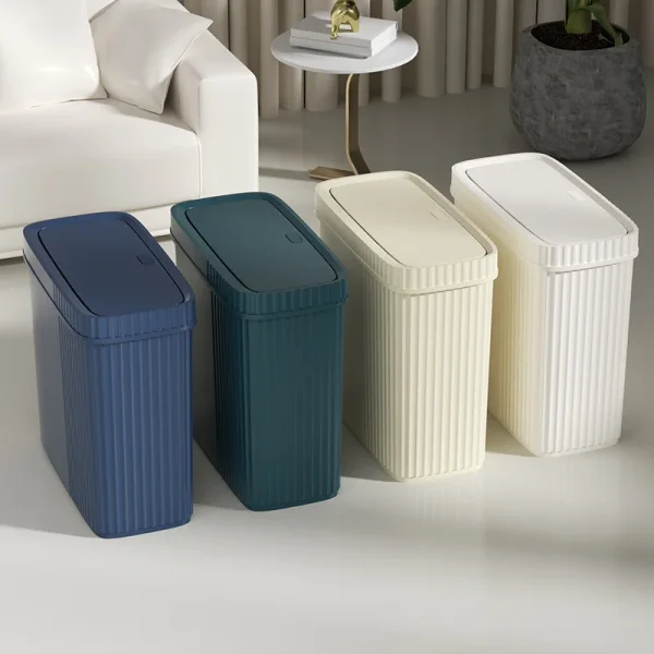 Bathroom Trash Can Press Type Toilet Waste Bin with Cover Odor Proof Narrow Garbage Can Living Room Bedroom Dustbin Waste Basket 1