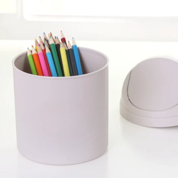 Mini Desktop Bin Small Trash Can Tube with Cover Bedroom Trash Garbage Can Clean Workspace Kitchen Storage Box Home Desk Dustbin 3