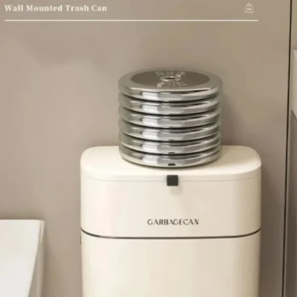 Kitchen Hanging Garbage Bin, Household Cream White Seamless Sticker Cabinet, Garbage Basket With Lid, Household Wall Hanging 6