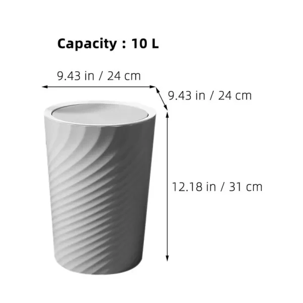 10L-12L Trash Bin with Swing Lid Plastic Waste Basket Office Trash Household Living Room Can Waste Paper Rubbish Trash Can 4