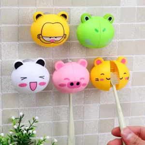 Cartoon Animal Toothbrush Holder Wall Mounted Antibacterial Tooth Brush Storage Rack with Suction Cup Bathroom Organizer 1