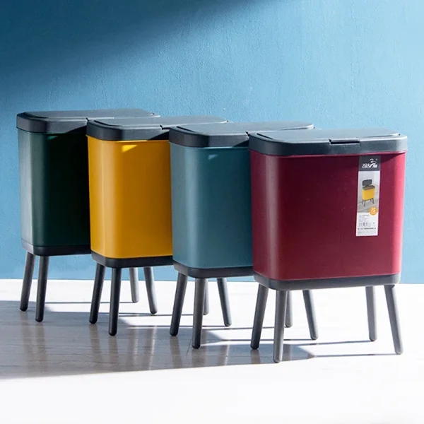 15L High Foot Trash Can with Lid Kitchen Large Capacity Press Type Waste Bin Kitchen Garbage Container Office Plastic Trash Can 2