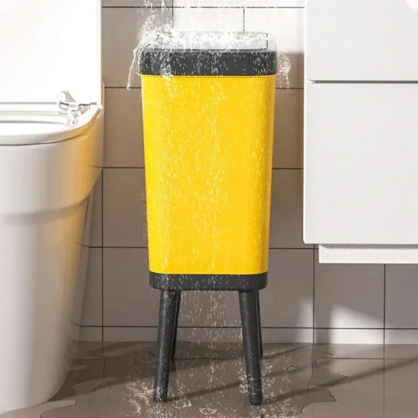 15L High Foot Trash Can with Lid Kitchen Large Capacity Press Type Waste Bin Kitchen Garbage Container Office Plastic Trash Can 3
