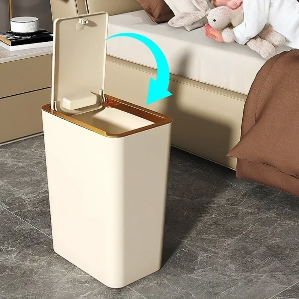 Compact Trash Can With Press Pop-Up Lid, Bathroom Toilet Bedroom Small Space Wastebasket, Dustproof Sanitary Garbage Bin 2