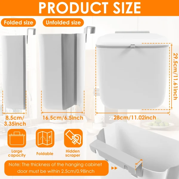 Hanging Trash Bins Kitchen Food Garbage Can with Lid Foldable Wall Mounted Trash Storage Bins Large Capacity Organizer Can 6