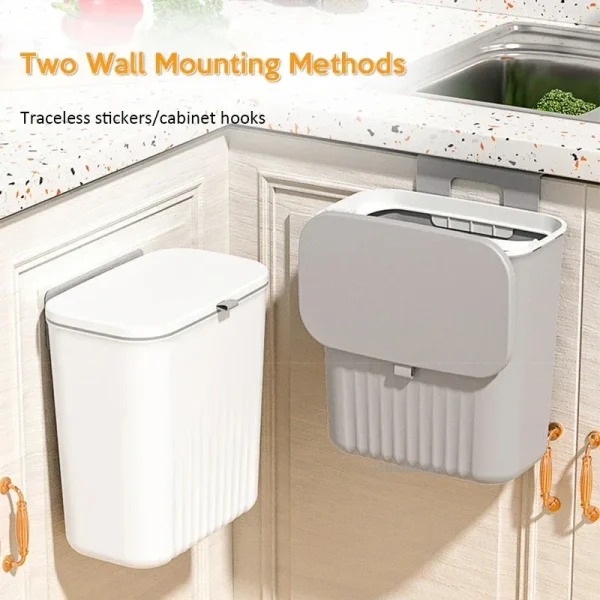9L Wall Mounted Trash Can Household Waste Bin Hanging Bathroom Trash Can With Lid Food Garbage Bin Kitchen Accessories 3
