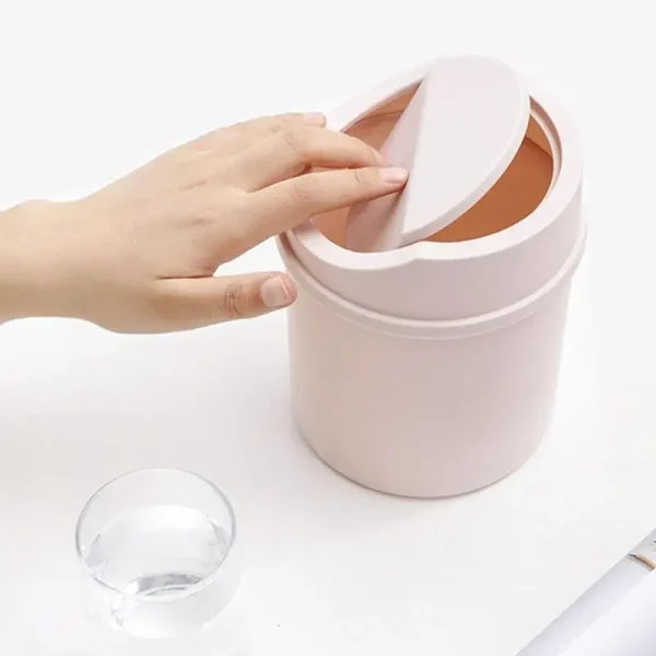 Mini Waste Bin Trash Can with Cover Desktop Garbage Basket Roll Swing Lid Small Dustbin Household Office Storage Accessories 6