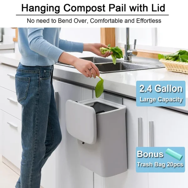 Kitchen Compost Bin for Counter Top or Under Sink, Hanging Small  Kitchen Trash Can with Lid for Mountable Indoor Compost Bucket 2