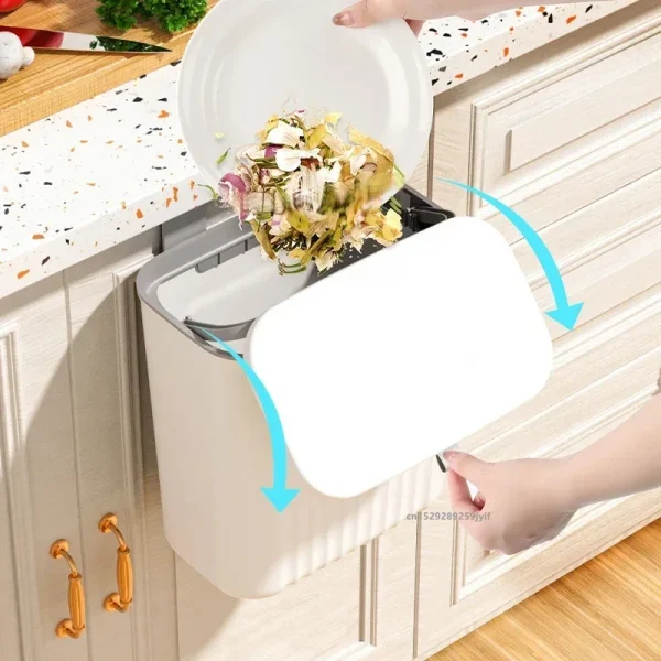 9L Wall Mounted Trash Can Household Waste Bin Hanging Bathroom Trash Can With Lid Food Garbage Bin Kitchen Accessories 4