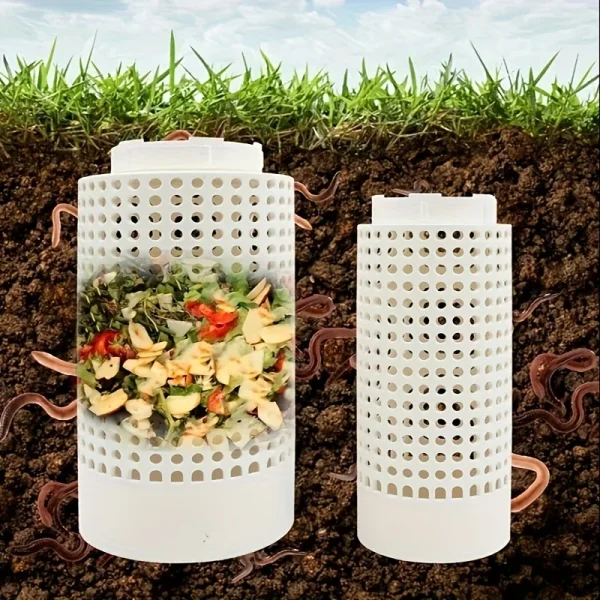 1 piece of white plastic earthworm compost bin with holes and lid, suitable for garden, courtyard, outdoor compost bin 1