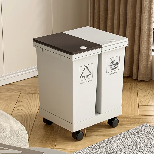 1PCS,24L/36L/40L,Trash Can Kitchen Sorting Recycling Bin Push Type Wastebasket Dry Wet Separation with Wheel Large Household 2