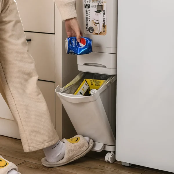 Garbage Classification 29/32L 2/3Layers Plastic Trash Bin Home Kitchen Garbage Classification Can with Wheels Garbage Storage 4