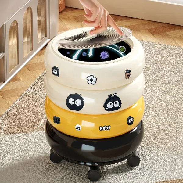 12L Large Capacity Garbage Bin With Lid And Wheel, Suitable For Bedrooms, Living Rooms, Offices, Kitchens, Press To Open Lid 2