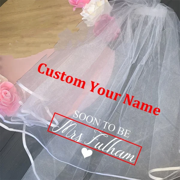 Personalised Soon to be Mrs (Your Name white short Veil Bachelorette Hen Party bridal shower Wedding decoration Bride to Be gift 5