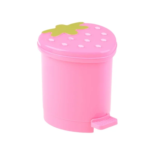 Mini Strawberry Trash Can with Lid Plastic Garbage Bin Waste Paper for Home Office Desk Room Desktop Bucket 2