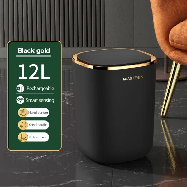 Waterproof Bathroom Smart Sensor Trash Can 12L Garbage Bucket automatic Trash Bin For kitchen Toilet Wastebasket Smart Home 4