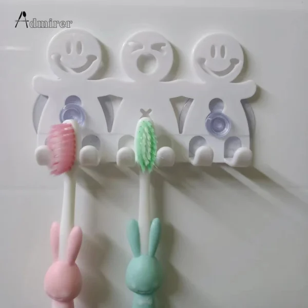 1Pc Toothbrush Holder Wall Mounted Suction Cup 5 Position Cute Cartoon Smile Bathroom Sets Bathroom Accessories 3