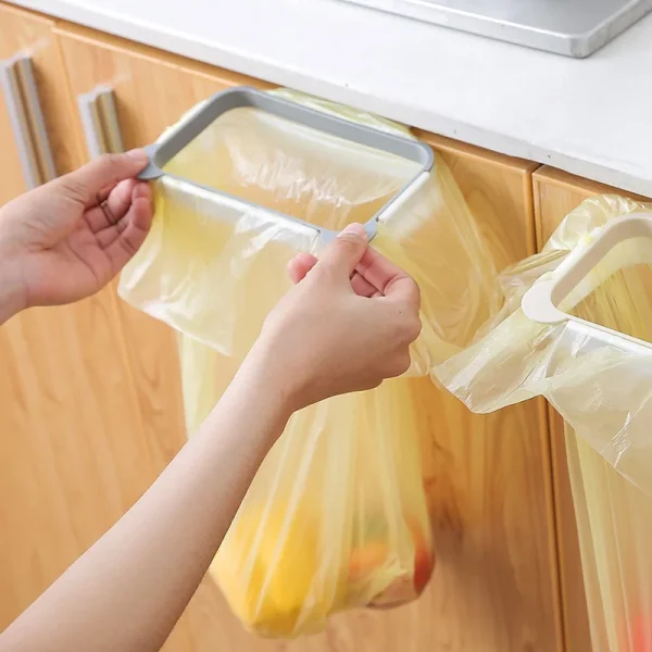 1pc Kitchen Cabinet Door Basket Hanging Trash Can Waste Bin Garbage Bag Holder Portable Kitchen Trash Bag Holder Kitchen Gadgets 3