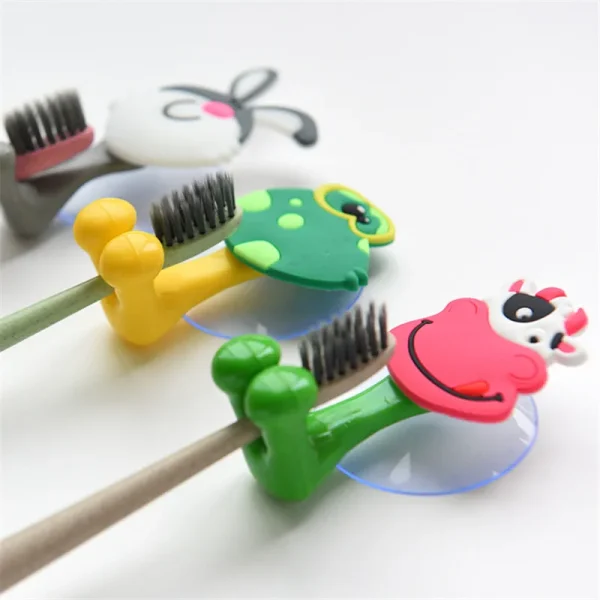 Cartoon Animal Toothbrush Holder Wall Mounted Antibacterial Tooth brush Storage Rack With Suction Cup Bathroom Organizer 3